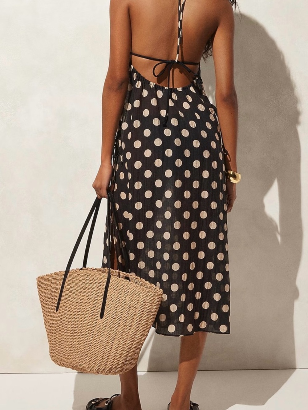 J. Crew Black Polka Dot Midi Coverup Dress with Beige Dots size M - NWT - Picture 4 of 8